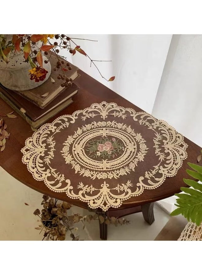 هومستر 4 حزمة من مواضع الدانتيل، سجادة كأس ريترو الفرنسية النمط، مطروزة مائدة العشاء سجاد مكان، أزهار فاخرة كروشيه مفارش اللونشمات، سجادة جوفاء لمطبخ منزلى زينة زواج 29*37 سم - Image 4