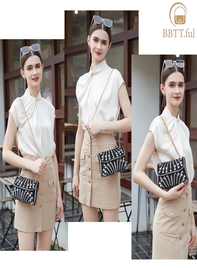 BBTT.ful حقيبة يد مسائية مزينة بالزهور من BBTT.ful، بحزام سلسلة، حقيبة كتف مربعة، حقيبة كروس، حقيبة يد مرصعة بأحجار الراين الكريستالية، 4. ألعاب نارية: أسود - Image 2