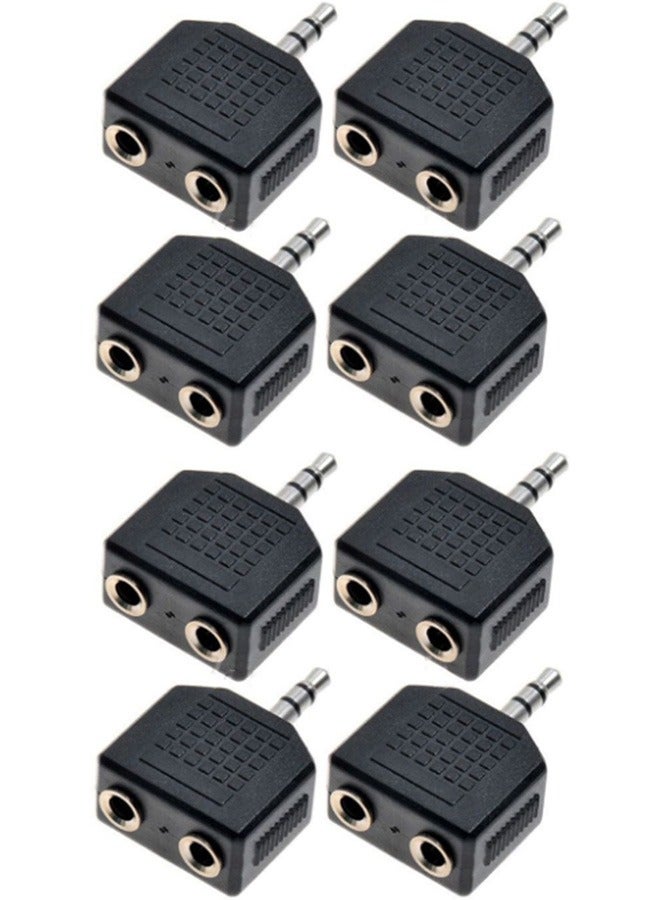 Pack of 8 Stereo Headphone Cable Splitter Adapter Jack Splitte 3.5mm Black - Image 1