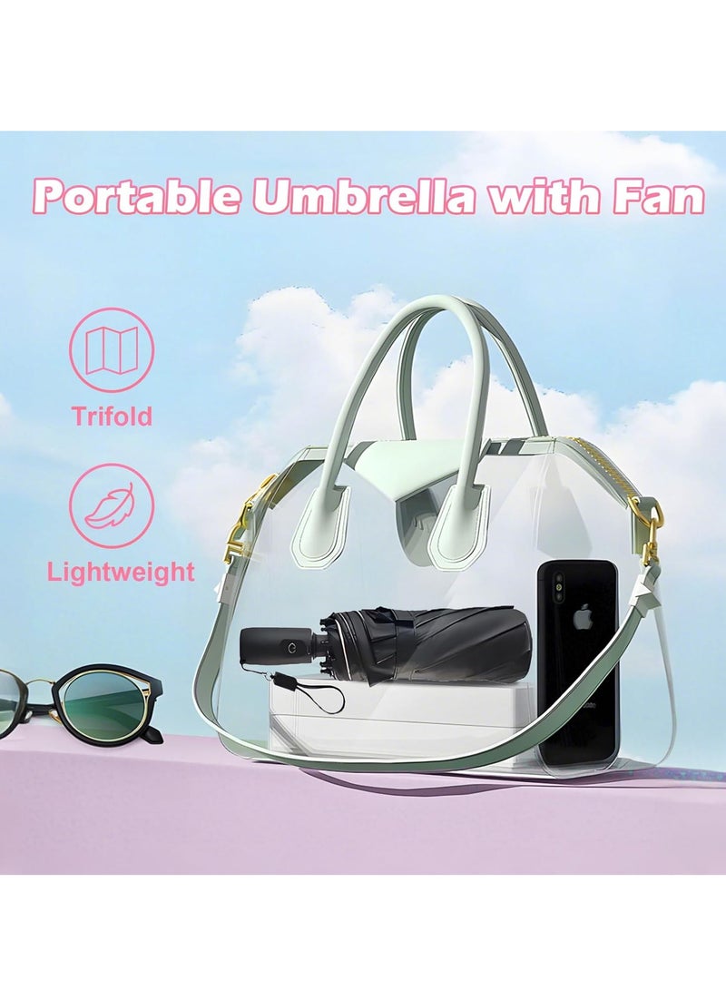 Uv Umbrellas for Sun Protection with Fan, Cooling Umbrella with Fan,Portable and Rechargeable, Travel Pocket Summer Umbrella for Sun or Rain, Umbrella with fan Silver and Blue - Image 2