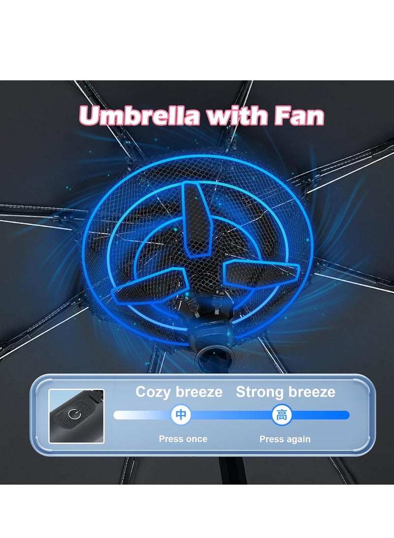 Uv Umbrellas for Sun Protection with Fan, Cooling Umbrella with Fan,Portable and Rechargeable, Travel Pocket Summer Umbrella for Sun or Rain, Umbrella with fan Silver and Blue - Image 4