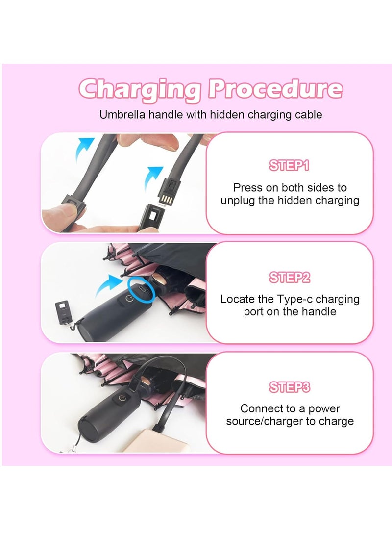 Uv Umbrellas for Sun Protection with Fan, Cooling Umbrella with Fan,Portable and Rechargeable, Travel Pocket Summer Umbrella for Sun or Rain, Umbrella with fan Silver and Blue - Image 5