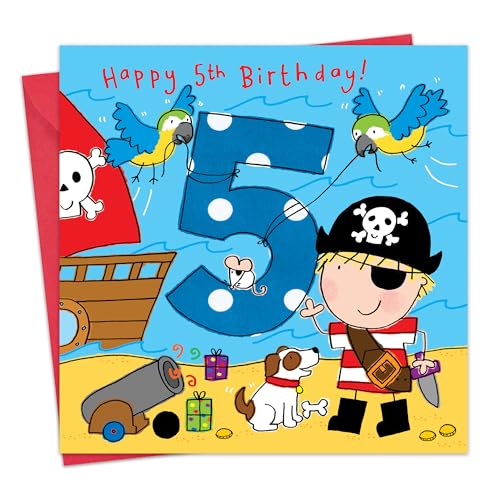 Twizler 5th Birthday Card Boy Pirate – Age 5 Birthday Card – Boys Birthday Card Age 5 – Happy Birthday Card 5 Year Old Boy - Childrens Birthday Cards – Happy Birthday Card Boy – Card Age 5 Boy - Image 1