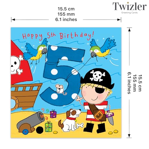 Twizler 5th Birthday Card Boy Pirate – Age 5 Birthday Card – Boys Birthday Card Age 5 – Happy Birthday Card 5 Year Old Boy - Childrens Birthday Cards – Happy Birthday Card Boy – Card Age 5 Boy - Image 3
