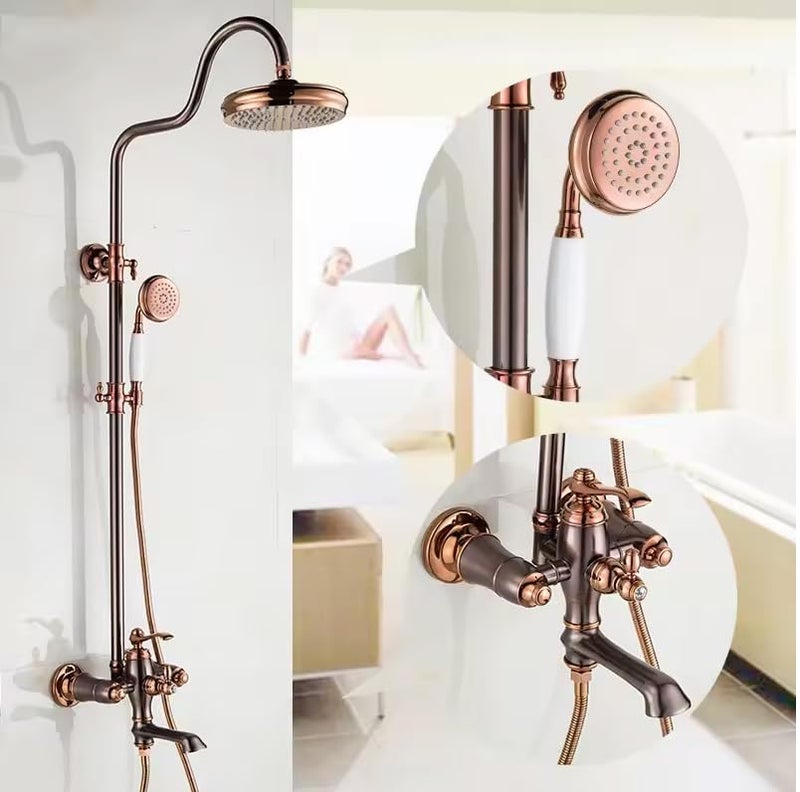 Aquieen Aquieen Shower Column Set Wall Mounted Wall Mixer with Sliding Rail Hand Shower and Overhead Shower Antique Oil Rubbed Bronze  - Image 1