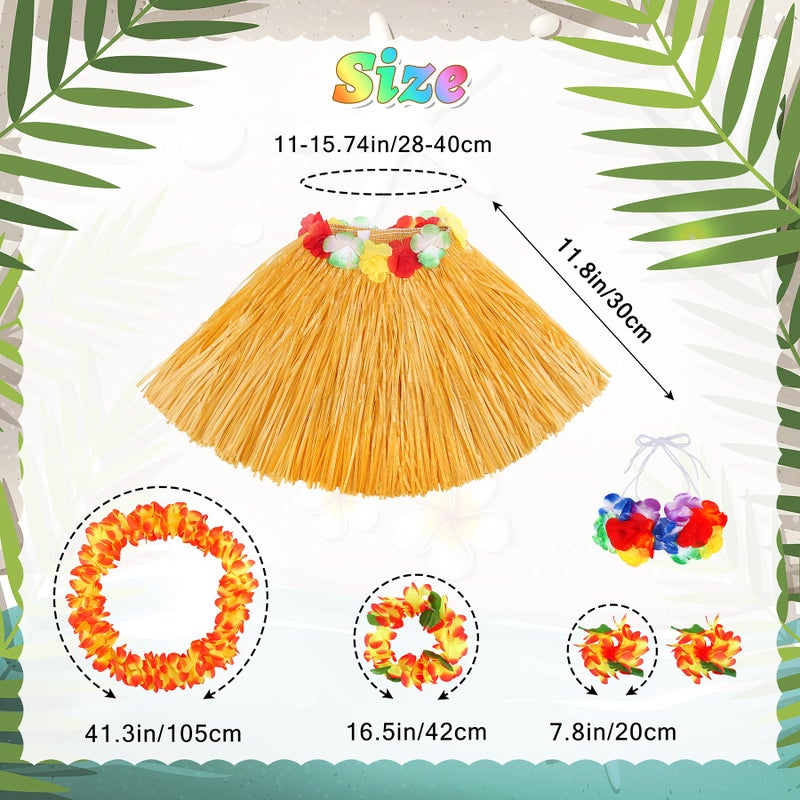 Fighting to Achieve 30cm Hawaiian blue Grass Skirt Performance Costume Set for Girls - Image 2