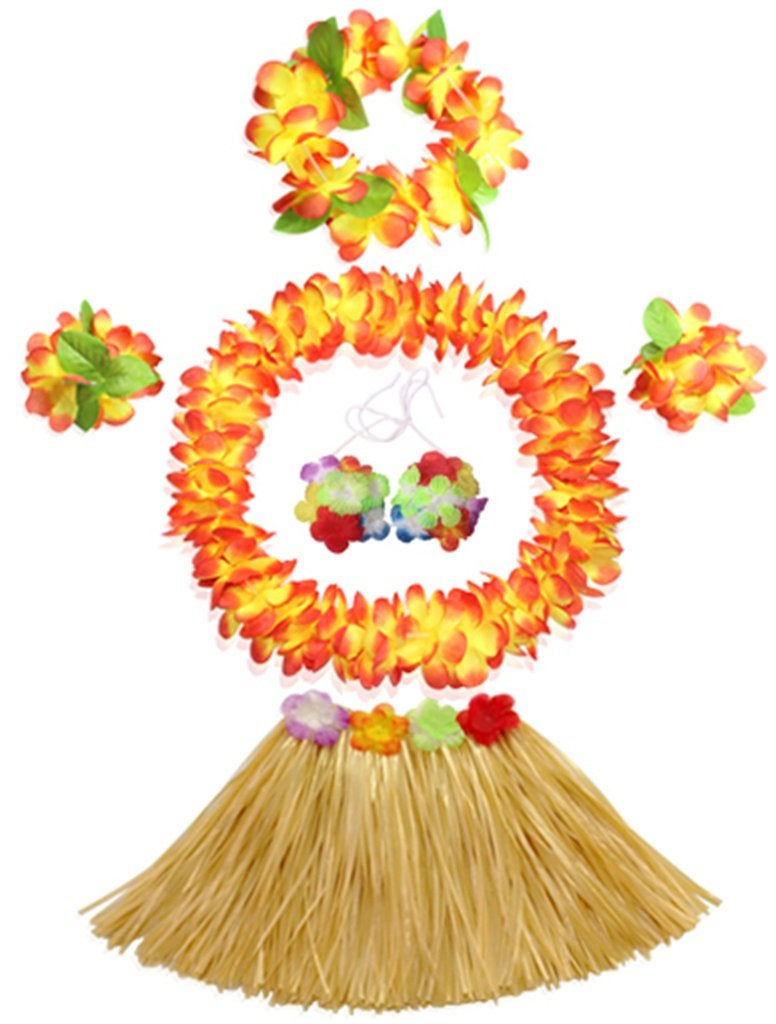 Fighting to Achieve 30cm Hawaiian blue Grass Skirt Performance Costume Set for Girls - Image 1