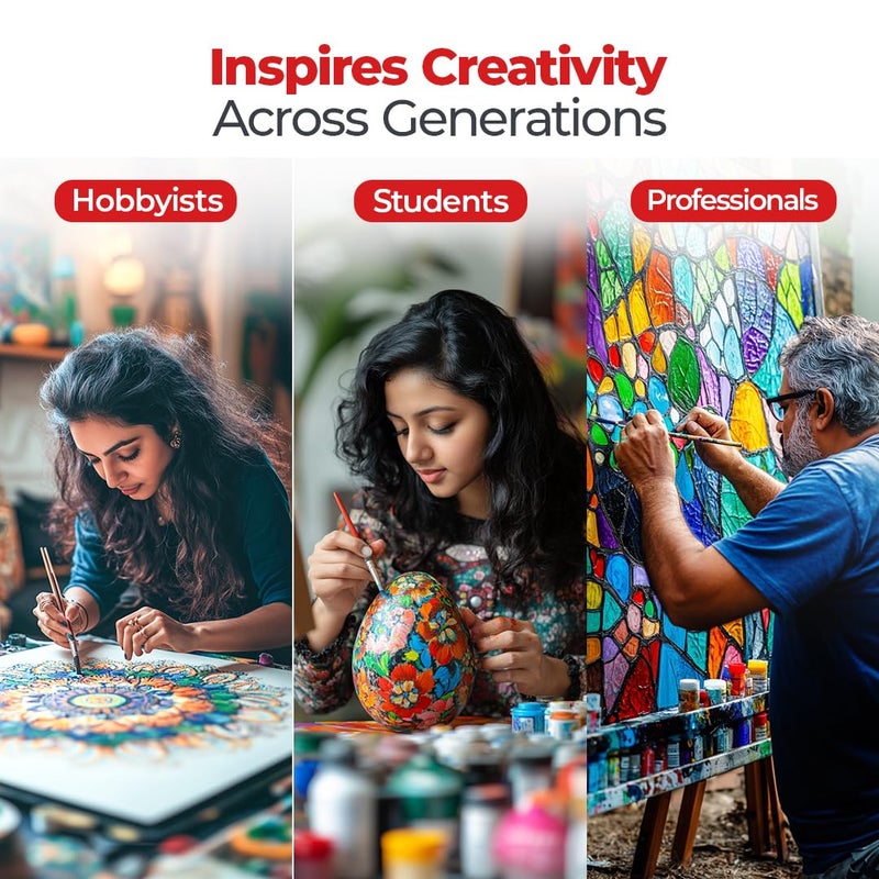 Camel Acrylic Ultra Colour - 12 Rich Shades (10ml each) | Multi-Surface DIY Paints | Vibrant & Permanent Colors | Suitable on Canvas, Wood, Fabric, Paper and Ceramics - Image 5