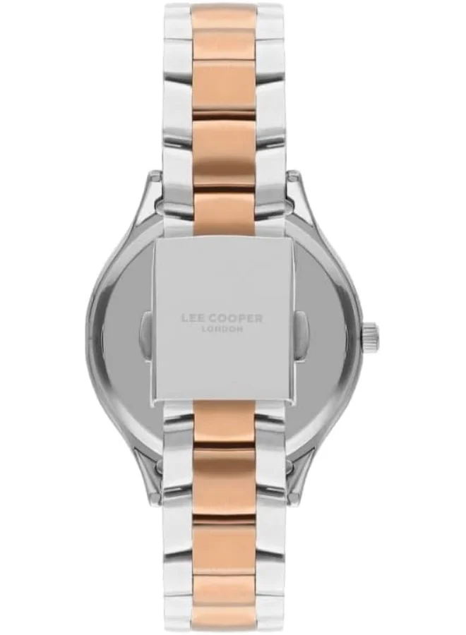 لي كوبر Lee Cooper Women's 2035 Movement Watch, Analog Display and Metal Strap - LC07880.530, Silver/Rose Gold