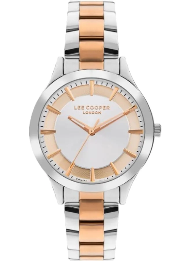 لي كوبر Lee Cooper Women's 2035 Movement Watch, Analog Display and Metal Strap - LC07880.530, Silver/Rose Gold