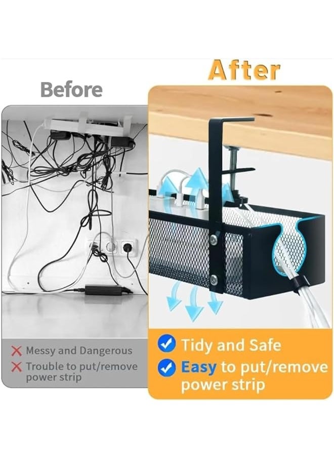 The White Shop - Black Cable Management Tray, Cable Management Under Desk No Drill, Cable Tray with Clamp & Cable Ties for Office, Home - Image 1