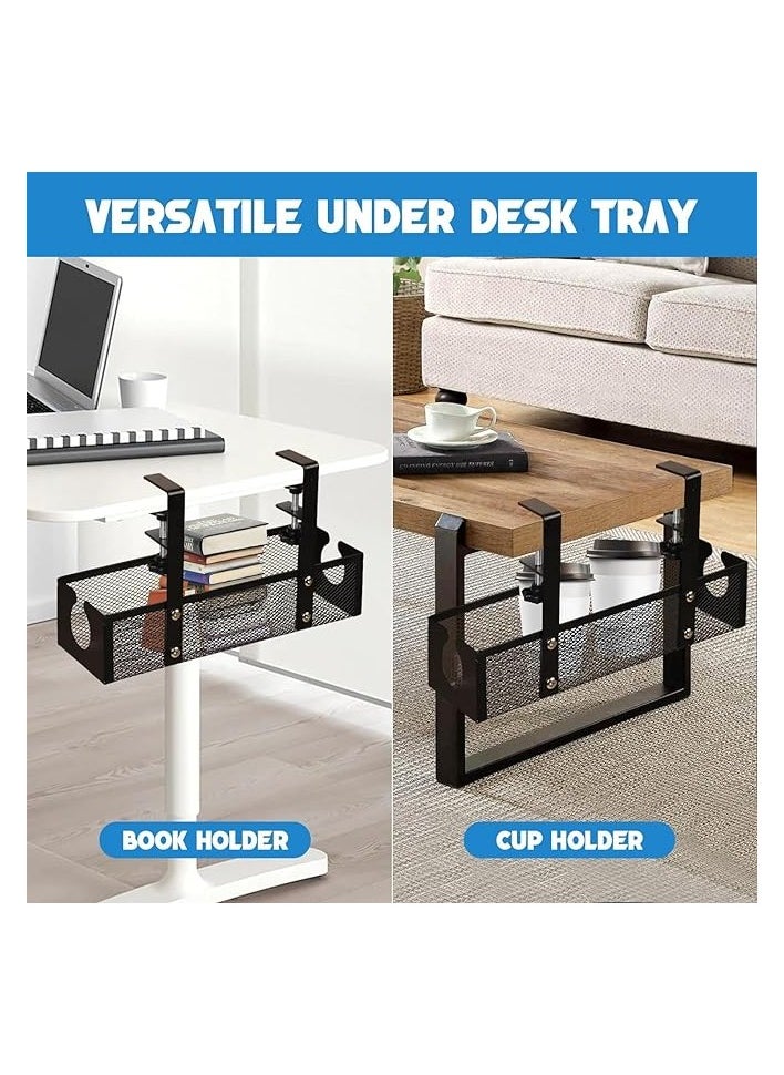 The White Shop - Black Cable Management Tray, Cable Management Under Desk No Drill, Cable Tray with Clamp & Cable Ties for Office, Home - Image 1