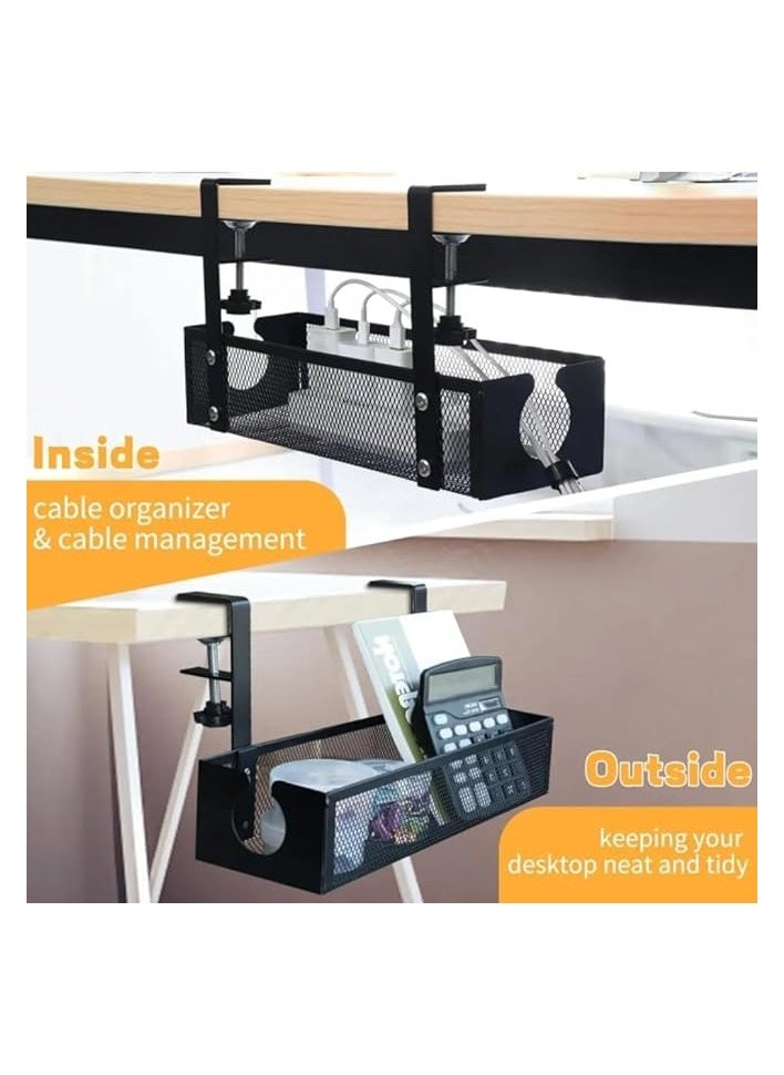 The White Shop - Black Cable Management Tray, Cable Management Under Desk No Drill, Cable Tray with Clamp & Cable Ties for Office, Home - Image 1