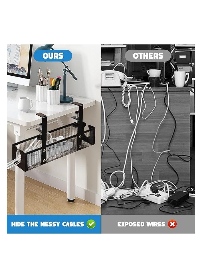 The White Shop - Black Cable Management Tray, Cable Management Under Desk No Drill, Cable Tray with Clamp & Cable Ties for Office, Home - Image 1