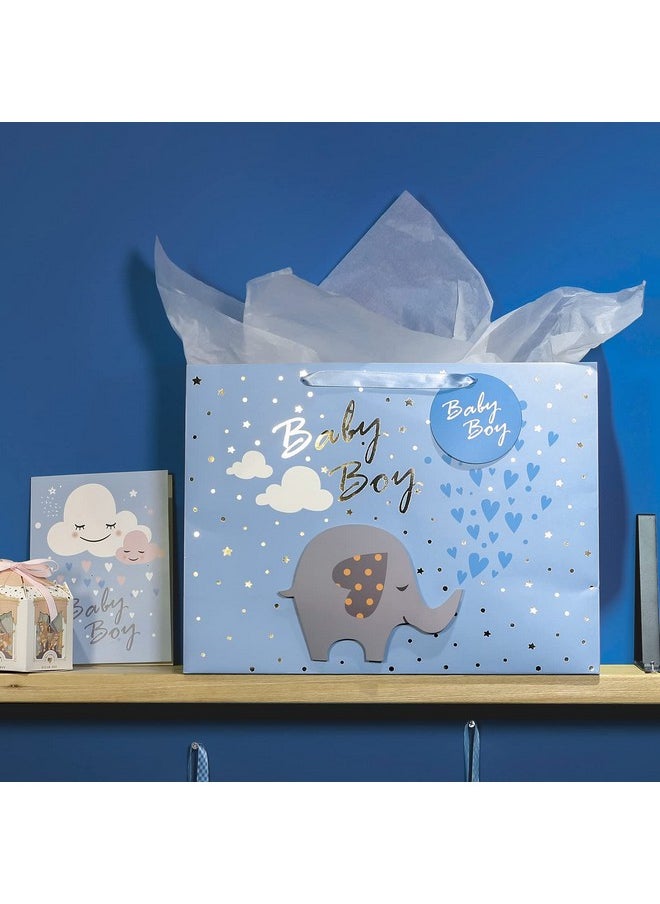 MAYPLUSS 16" Extra Large Gift Bag With Greeting Card And White Tissue Paper Baby Boy 3D Making Design  - Image 4