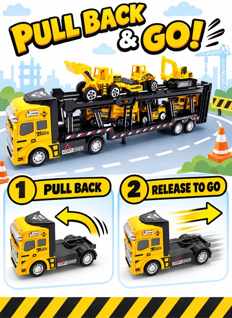 TOTOJOY Construction Vehicle Truck Toys Set for Kids Diecast Cars Play Carrier Trailer Truck with Mini Crane, Excavator, Digger, Dumper and Tractor Toys for Toddlers, Pack of 7 - Image 3