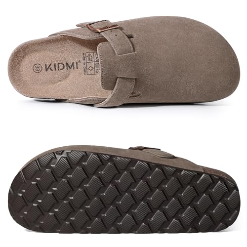 KIDMI Genuine Suede Clogs for Women Cork Footbed Sandals Leather Mules Potato Shoes with Arch Support Mocha 43 (Size 11) - Image 3