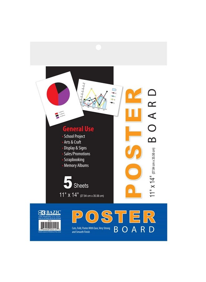 Bazic Products Bazic Poster Board 11" X 14" White Poster Board Paper For School Craft Project Presentation Drawing Graphic Display (5/Pack), 1-Pack  - Image 1