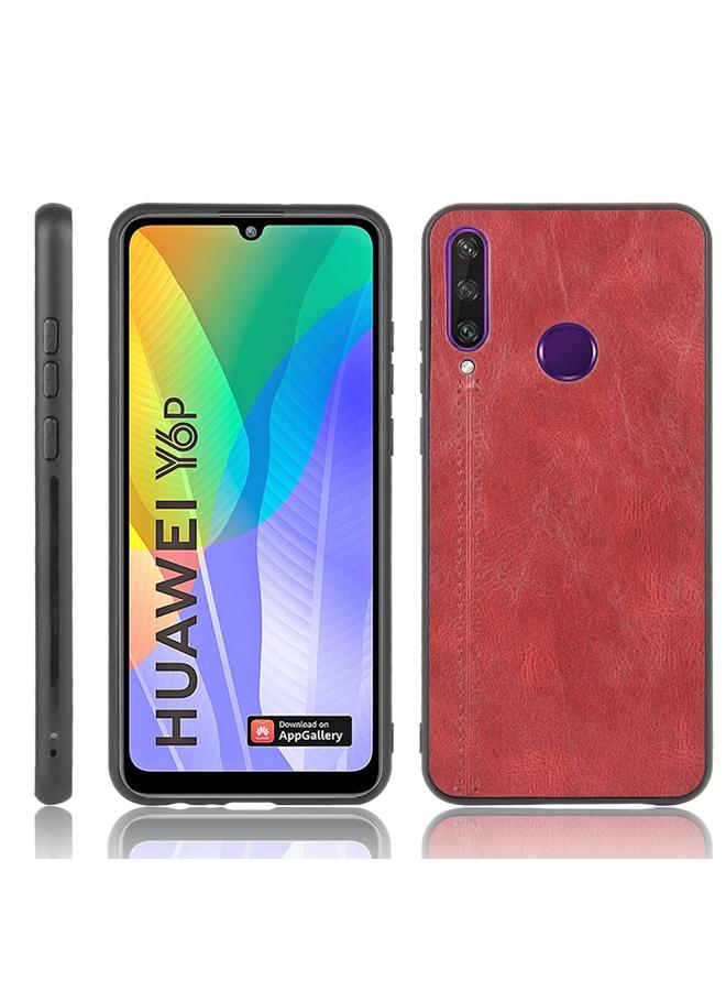 اس-توب جراب لهاتف Huawei Y6p مقاوم للصدمات بنمط جلد البقر المخيط من البولي كربونات + البولي يوريثان الحراري + جراب TPU - Image 1