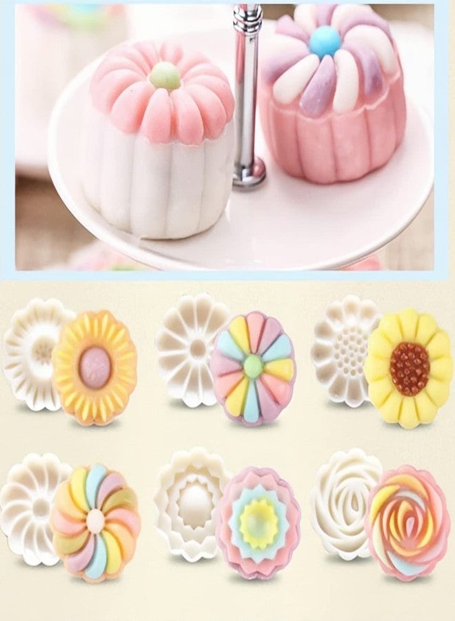 LIUSM Mid-Autumn Festival DIY Hand-Pressure Moon Cake Mould，50g Moon Cake Mold Set(1 Mold 6 Stamps) - Image 2