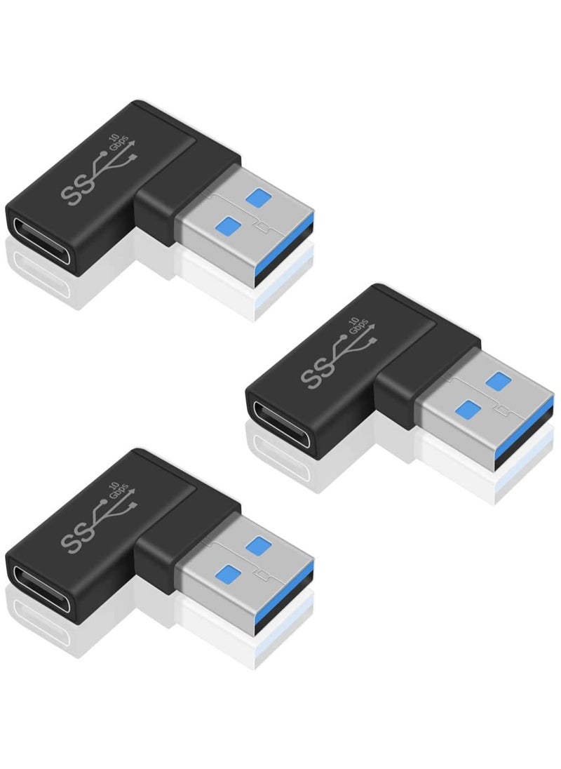 erorex 3 Pack Right Angle USB C to USB Adapter, 10 Gbps 90 Degree USB C Female to USB Male Adapter, USB 3.1 Gen2 Type C USB-C to USB 3.0 Adapter for USB C Cable, Laptops, Phone, Tablet (Black)  - Image 1