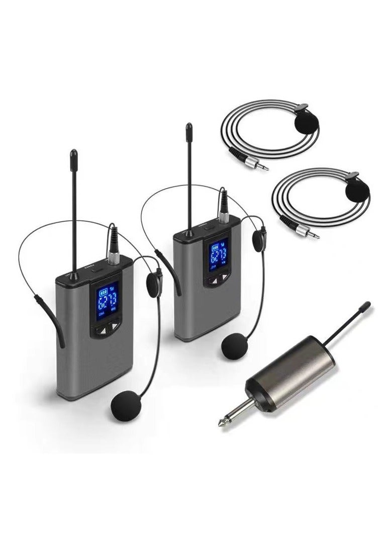 Portable Wireless Headset Microphone Lavalier Mic System Teaching Speech Interview Vlog Live Recording for iPhone Android PC (One to two collar clip + headband)  - Image 1