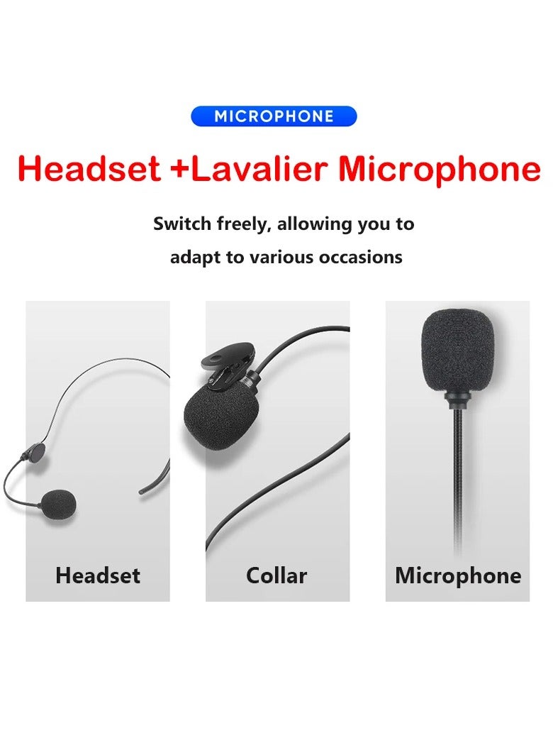 Portable Wireless Headset Microphone Lavalier Mic System Teaching Speech Interview Vlog Live Recording for iPhone Android PC (One to two collar clip + headband)  - Image 5