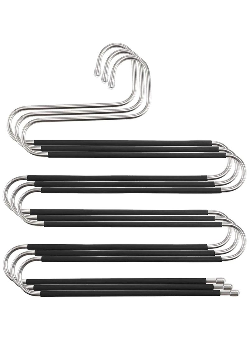 LEDIN Pants Hangers, S Shaped Non Slip Space Saving Hangers Clothes Trouser Hangers Stainless Steel Metal Multilayer Clothes Hanger Closet Storage for Pants Jeans Shirts Scarfs Ties (3 Packs)  - Image 1