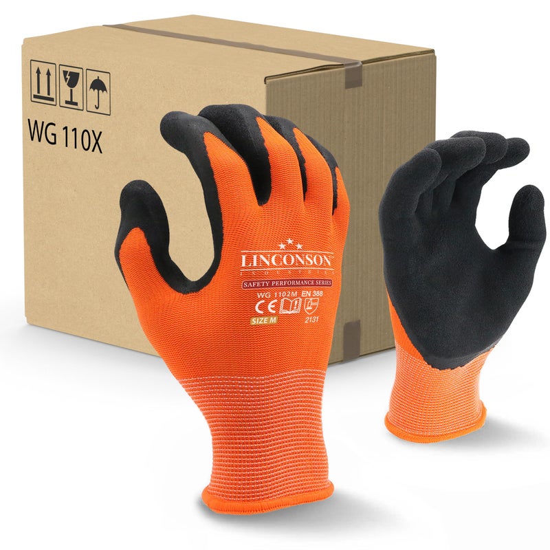 Linconson 12 Pack Safety Performance Series Construction Mechanics Work Gloves (S (Pack Of 12)  Orange) - Image 1