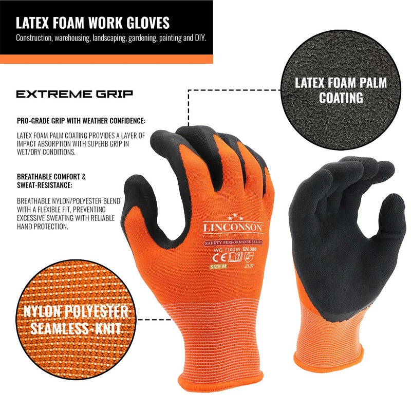 Linconson 12 Pack Safety Performance Series Construction Mechanics Work Gloves (S (Pack Of 12)  Orange) - Image 2
