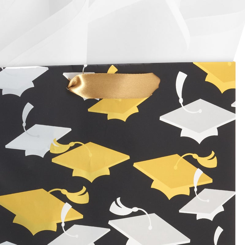 Hallmark 9"" Medium Graduation Gift Bag with Tissue Paper (Gold and Silver Mortarboards on Black) for College  High School  8th Grade  Kindergarten  Nurses - Image 5