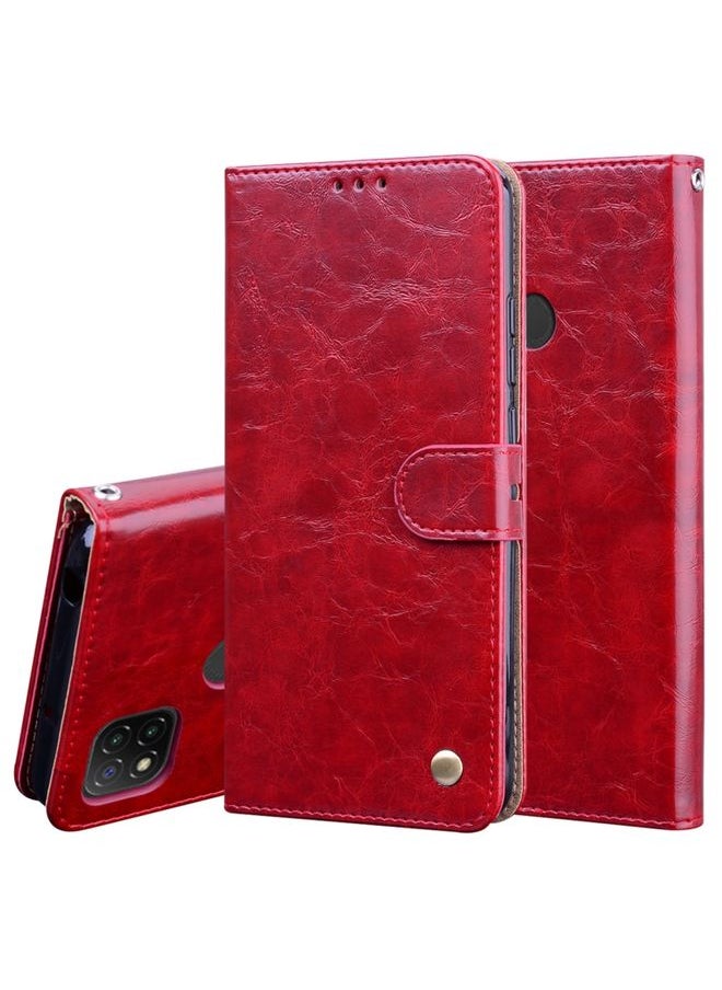 HuHa Case Cover For Xiaomi Redmi 9C Business Style Oil Wax Texture Horizontal Flip Leather Case, with Holder & Card Slots & Wallet Red 