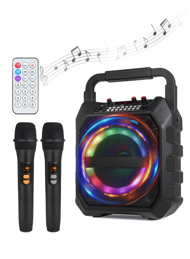 أكثر حظا آلة كاريوكي، مكبر صوت بلوتوث محمول للكاريوكي مع 2 ميكروفون لاسلكي، مكبر صوت بلوتوث مع ميكروفون، نظام مكبرات صوت وإضاءة LED، يدعم FM/AUX/USB/TF، للغناء المنزلي والحفلات الخارجية والهدايا الموسيقية. - Image 1