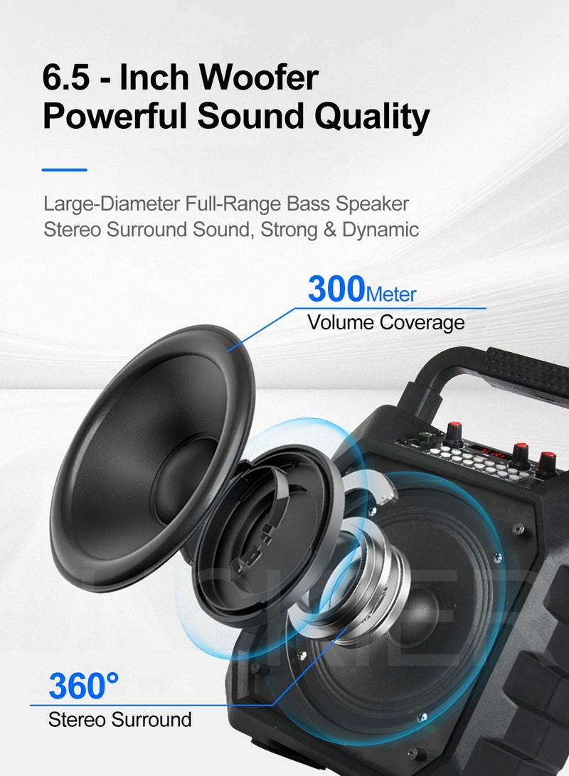 أكثر حظا آلة كاريوكي، مكبر صوت بلوتوث محمول للكاريوكي مع 2 ميكروفون لاسلكي، مكبر صوت بلوتوث مع ميكروفون، نظام مكبرات صوت وإضاءة LED، يدعم FM/AUX/USB/TF، للغناء المنزلي والحفلات الخارجية والهدايا الموسيقية. - Image 2