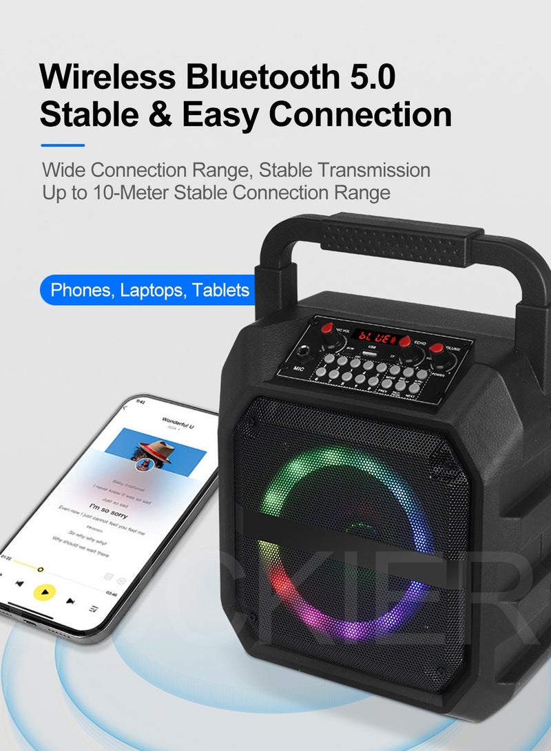 أكثر حظا آلة كاريوكي، مكبر صوت بلوتوث محمول للكاريوكي مع 2 ميكروفون لاسلكي، مكبر صوت بلوتوث مع ميكروفون، نظام مكبرات صوت وإضاءة LED، يدعم FM/AUX/USB/TF، للغناء المنزلي والحفلات الخارجية والهدايا الموسيقية. - Image 3