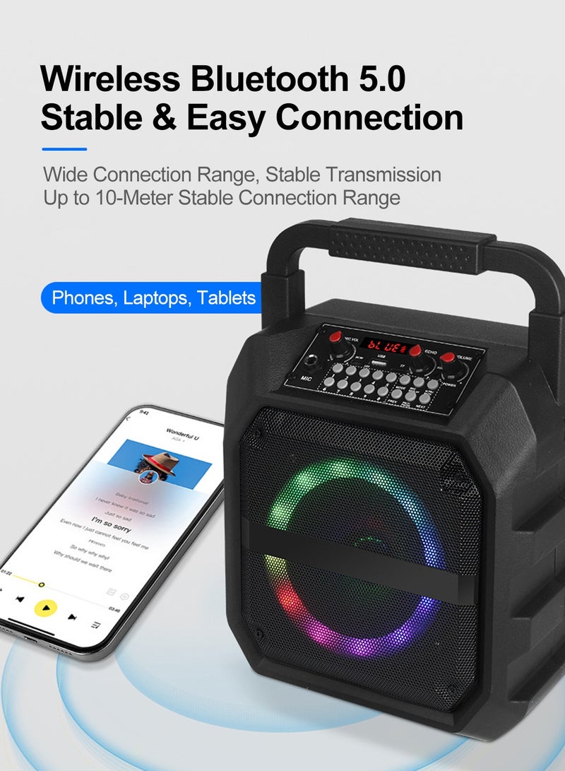 أكثر حظا جهاز كاريوكي محمول، سماعة 6.5 بوصة، ميكروفونين لاسلكيين، سماعة بلوتوث مع ميكروفون، نظام PA، طاقة 10-150 واط، أضواء LED ملونة، تسجيل بنقرة واحدة وتشغيل متكرر، دعم FM/AUX/USB/TF، 10 مؤثرات صوتية، مدخل ميكروفون خارجي 6.5 مم، تحكم في الإيكو، مناسب للغناء المنزلي والحفلات الخارجية، هدية موسيقية مثالية - Image 3