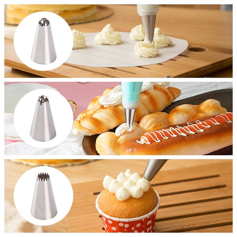 BAKING SET طقم الخبز 52 قطعة مجموعة فوهات تزيين الكريمة من الفولاذ المقاوم للصدأ لتزيين الكب كيك والمعجنات والحلويات والتارت والفطائر والكيك أدوات التزيين قابلة لإعادة الاستخدام وقابلة للغسل - Image 5