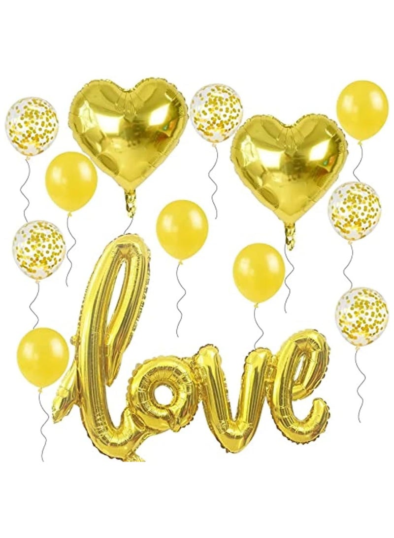 13 Pieces Gold Cursive Love Balloon Sets - Love Valentines Day Balloons | Mylar Gold Love Shaped Balloons for Valentines Day Decorations | Love Balloon for Proposal, Wedding and Anniversary 