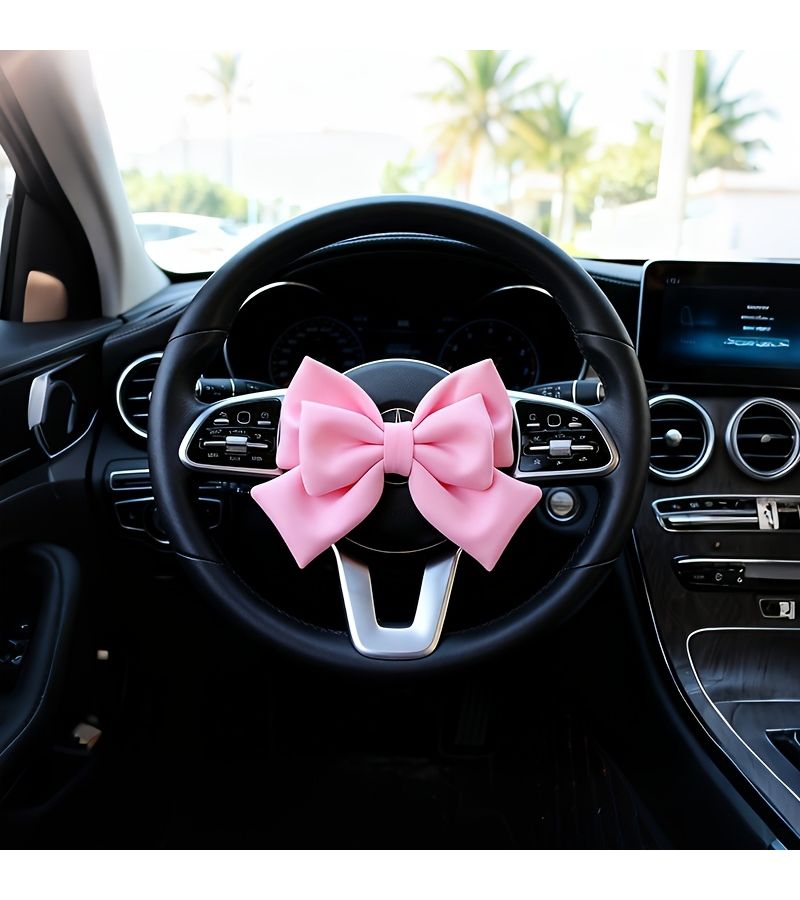 Pink Large 9.84inch Adorable Heart Bow For Car Door Steering Wheel Decor - Image 3