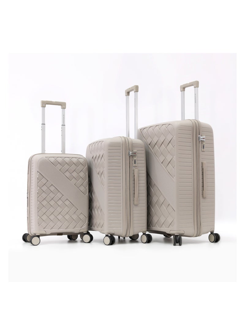 GIORDANO حقيبة سفر جيوردانو الصلبة 3 قطع، بيج (S-20، M-24، L-28 بوصة) - Image 1