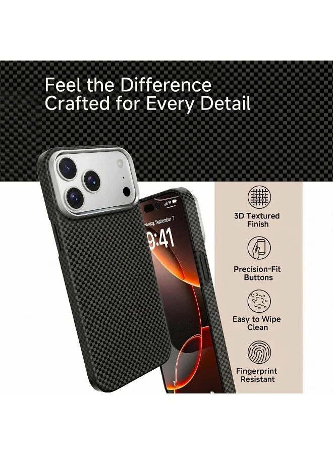Mobcos Mobcos 17 Pro Fiber Chex Plain Black Mobcos iPhone 17 Pro Chex Plain Black Aramid Fiber Case, 1500D Fusion Weave, Ultra Slim Lightweight Magnetic Cover, MagSafe Compatible  | Best Price UAE