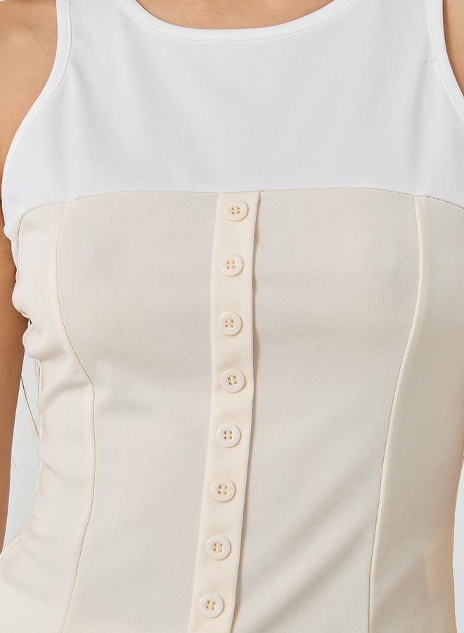 Take Two Contrast Neckline Sleeveless Buttoned Top - Image 3