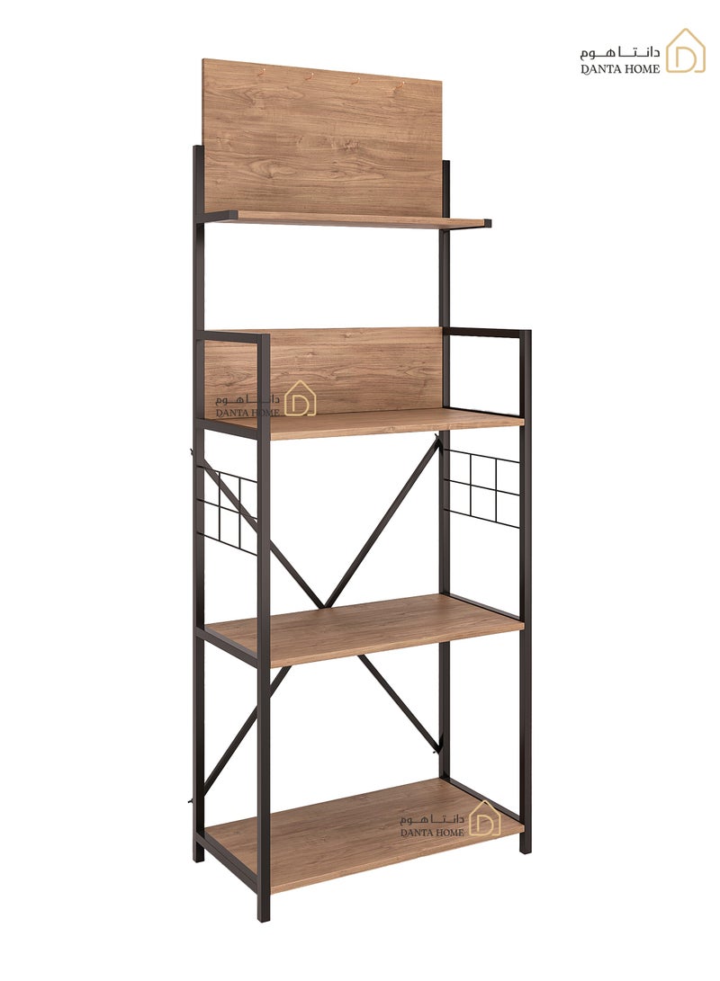 DANTA HOME Corner Coffee Table With Three Wooden Surfaces And A Top Shelf With Four Cup Holders - Brown/Black - Image 3