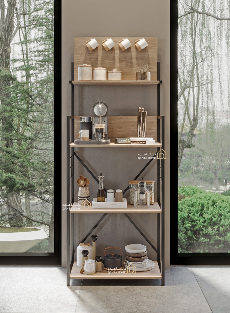 DANTA HOME Corner Coffee Table With Three Wooden Surfaces And A Top Shelf With Four Cup Holders - Brown/Black - Image 2