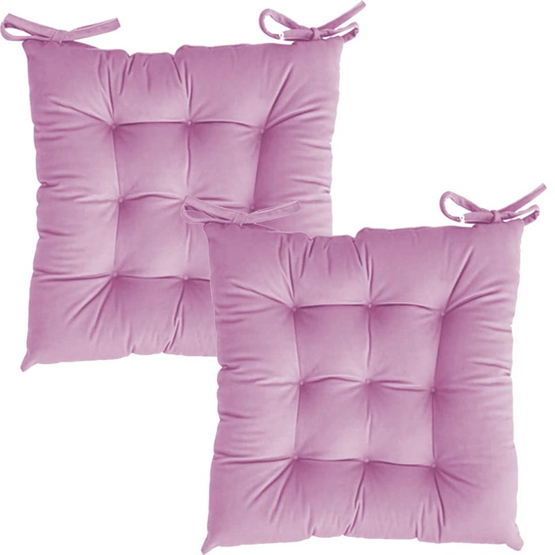 Linenovation Microfiber Square Chair PadCushion for Office Home or Car Sitting with Ties16 Inch X 16 InchPinkSet of 2