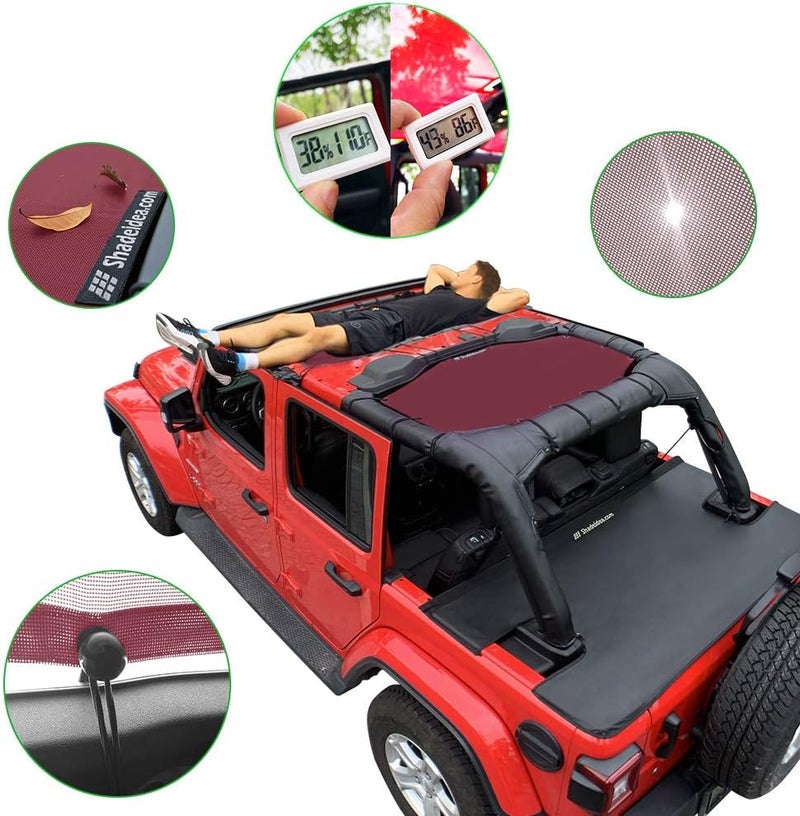 Shadeidea Sun Shade for Jeep Wrangler JL (2018 - Current) 4 Door - Wine Red UV Blocker Mesh Screen Cover - Image 5