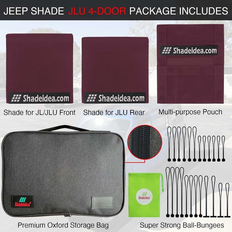 Shadeidea Sun Shade for Jeep Wrangler JL (2018 - Current) 4 Door - Wine Red UV Blocker Mesh Screen Cover - Image 4