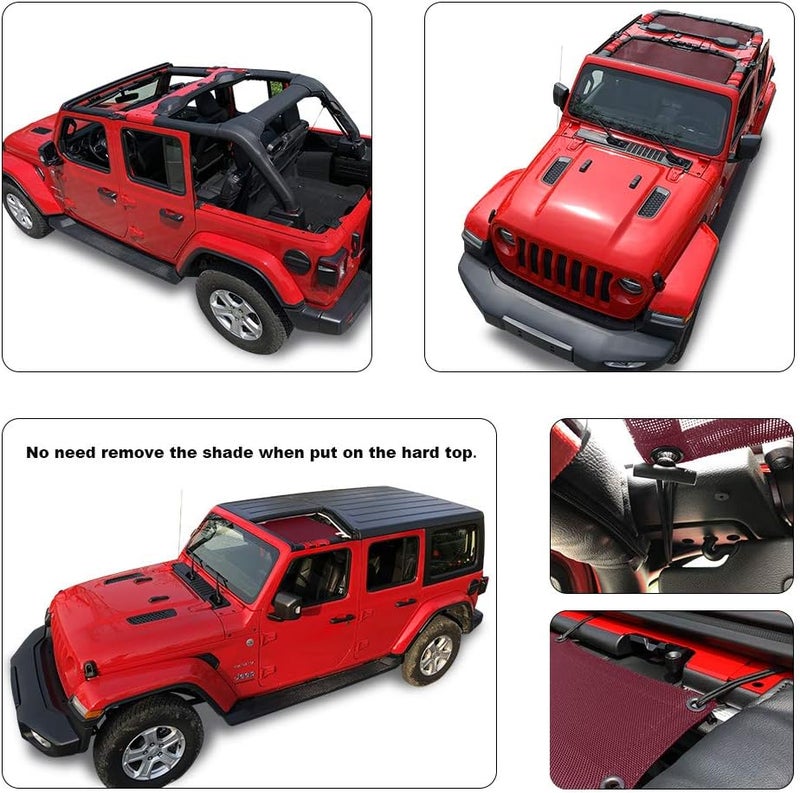 Shadeidea Sun Shade for Jeep Wrangler JL (2018 - Current) 4 Door - Wine Red UV Blocker Mesh Screen Cover - Image 2
