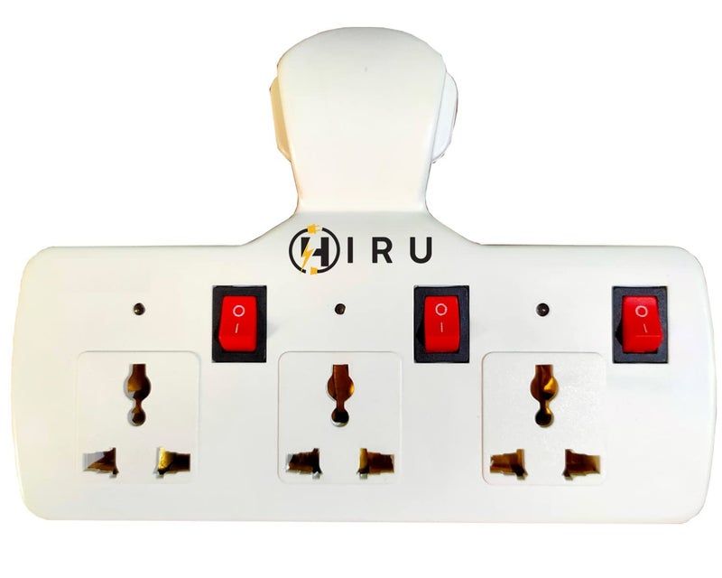 HIRU Three Pin Multi Plug, Cordless Wall Socket Multi Outlet Extension Board with Fuse Protection, Universal Sockets with Individual Switches  LED (Pack of 1)