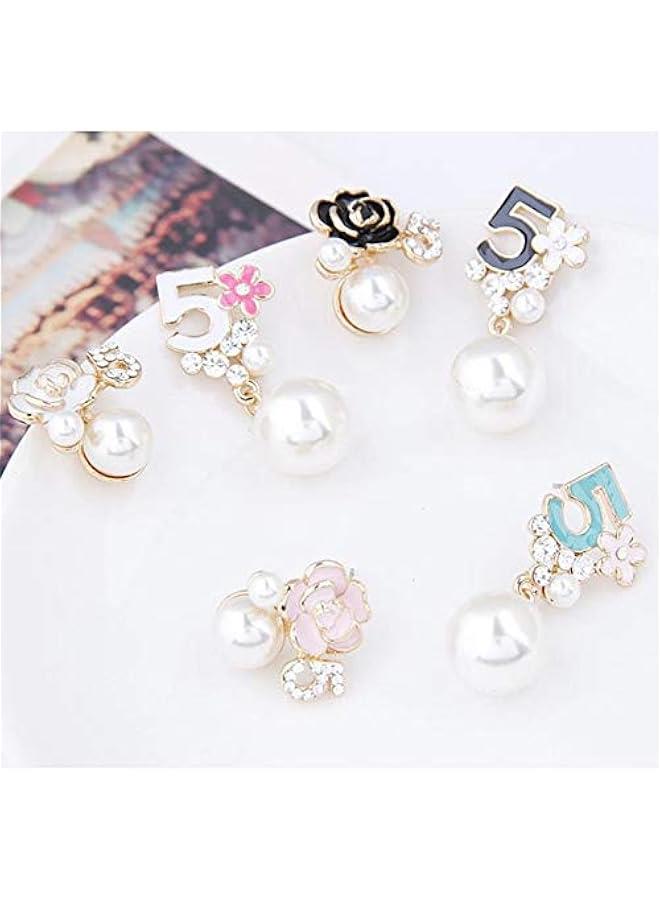 عربست اقراط متدلية متدلية مزينة باللؤلؤ الصناعي مزينة بالزهور بلون اسود, معدن, لؤلؤة - Image 5